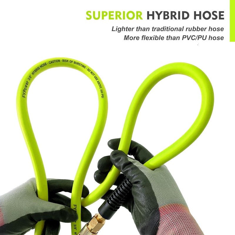 FYPower Air Compressor Whip Hose 3/8 Inch x 10 Feet Lead in Hybrid Hose with Fittings, Flexible and Kink Resistant, 1/4" Industrial Quick Coupler and Plug Kit - Green - Image 4
